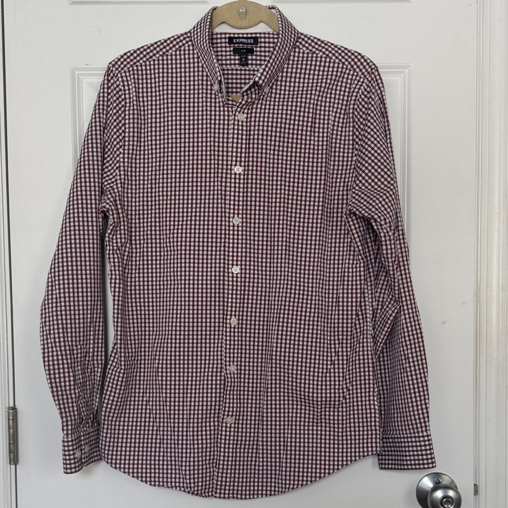 Express Gingham Print Slim Button-Down Shirt